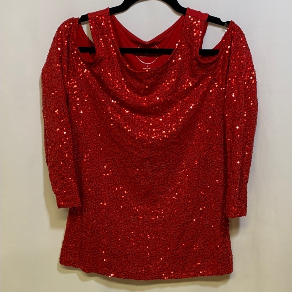 INC Red Sequin Top